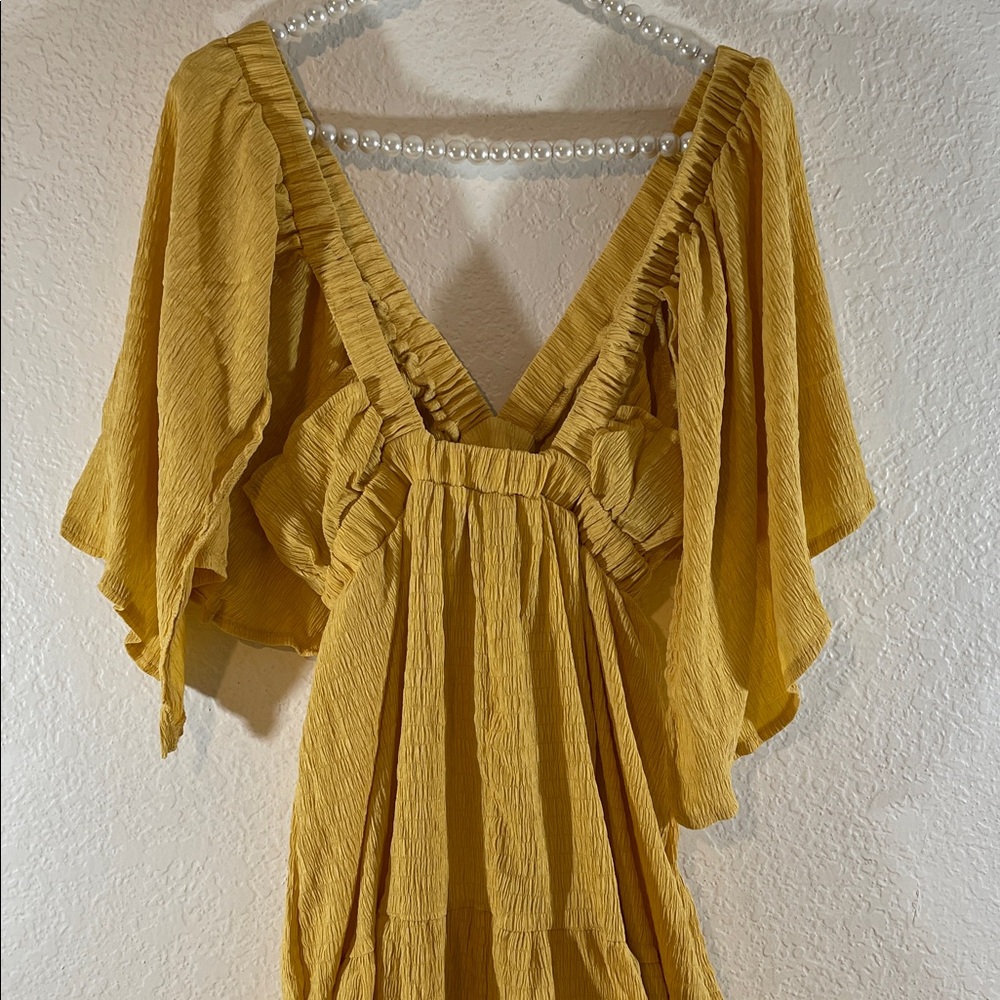 SUNNOW Women's Summer Maxi Dress Flowy Loose Fit V-Neck Tiered Yellow Size M NEW - Picture 7 of 14